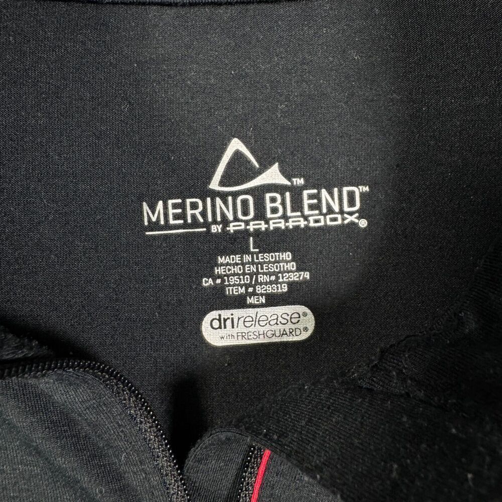 Paradox 1/4 Zip Pullover Mens L Black Merino Blend Dri Release W/ Fresh Guard - Picture 5 of 9